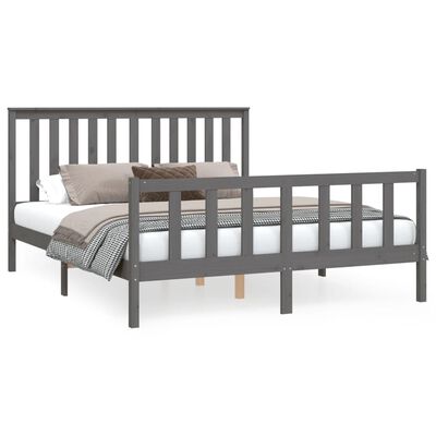 vidaXL Bedframe met hoofdbord massief grenenhout grijs 150x200 cm