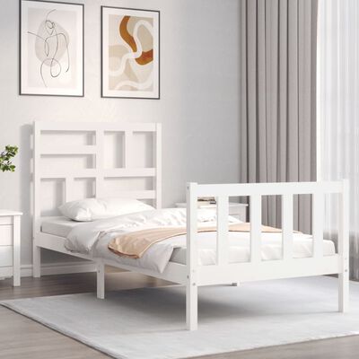 vidaXL Bedframe met hoofdbord massief hout wit