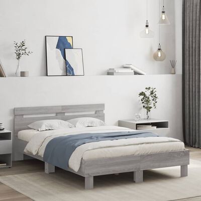 vidaXL Bedframe met hoofdeinde bewerkt hout grijs sonoma 120x200 cm