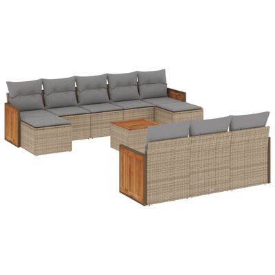 vidaXL 11-delige Tuinset met kussens poly rattan beige