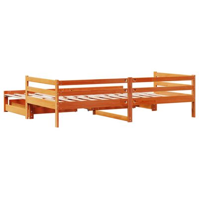 vidaXL Slaapbank onderschuifbed en lades 90x190 cm grenenhout wasbruin