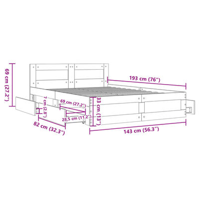 vidaXL Bedframe met hoofdeinde bewerkt hout bruineikenkleur 140x190 cm