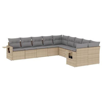 vidaXL 10-delige Loungeset met kussens poly rattan beige