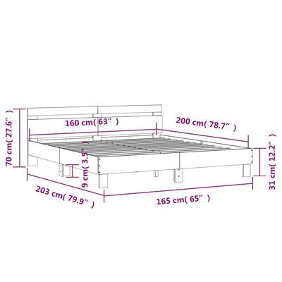 vidaXL Bedframe met hoofdeinde bewerkt hout betongrijs 160x200 cm