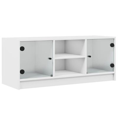 vidaXL Tv-meubel met glazen deuren 102x37x42 cm wit