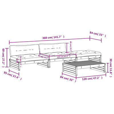 vidaXL 4-delige Loungeset met kussens massief hout grijs