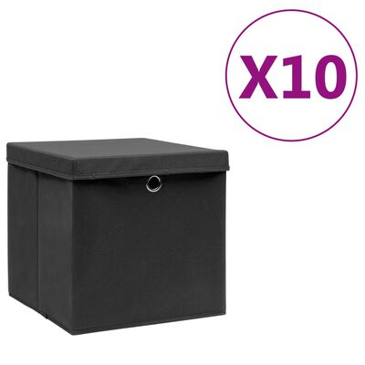 vidaXL Opbergboxen met deksels 10 st 28x28x28 zwart kopen? |
