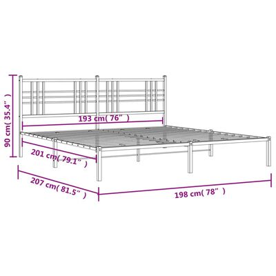 vidaXL Bedframe met hoofdbord metaal zwart 193x203 cm