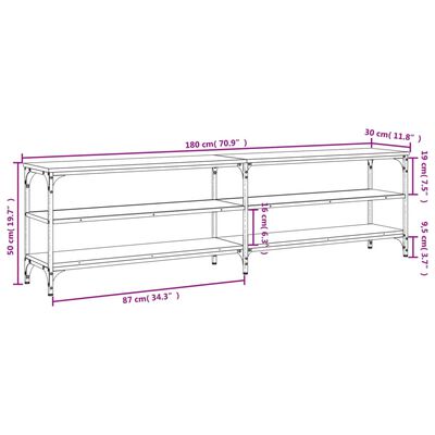 vidaXL Tv-meubel 180x30x50 cm bewerkt hout metaal grijs sonoma eiken