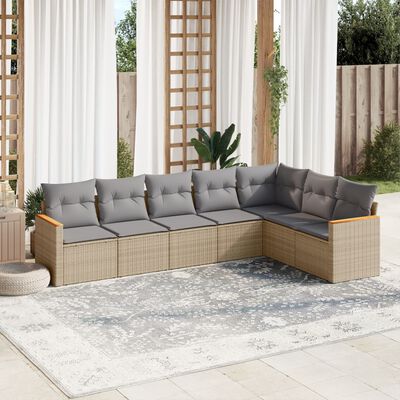 vidaXL 7-delige Loungeset met kussens poly rattan gemengd beige