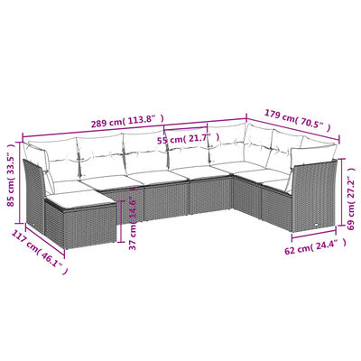 vidaXL 8-delige Loungeset met kussens poly rattan grijs