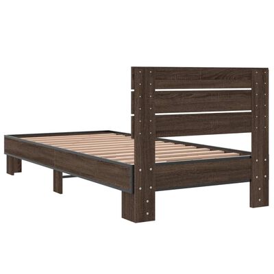 vidaXL Bedframe bewerkt hout en metaal bruin eikenkleurig 100x200 cm