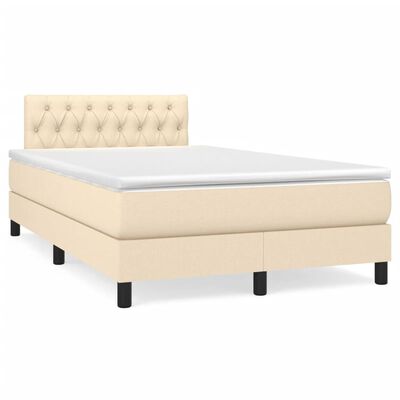 vidaXL Boxspring met matras en LED stof crèmekleurig 120x190 cm