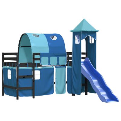 vidaXL Kinderhoogslaper met toren 90x200 cm massief grenenhout blauw