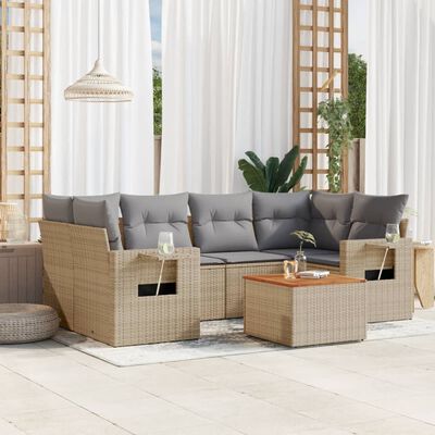 vidaXL 7-delige Loungeset met kussens poly rattan beige