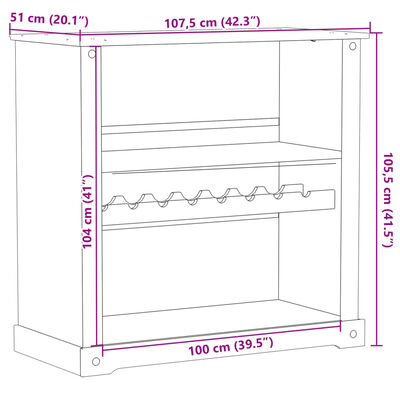 vidaXL Wijnkast Corona 107,5x51x105,5 cm massief grenenhout