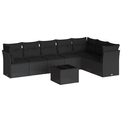 vidaXL 8-delige Loungeset met kussens poly rattan zwart