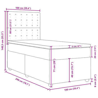 vidaXL Boxspring met matras stof zwart 100x200 cm