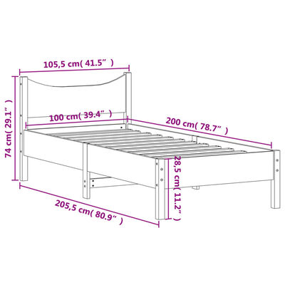 vidaXL Bedframe zonder matras massief grenenhout wasbruin 100x200 cm