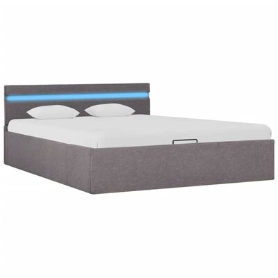 vidaXL Bedframe met hydraulische opslag en LED stof taupe 120x200 cm