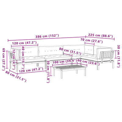 vidaXL 5-delige Loungeset pallet met kussens massief acaciahout