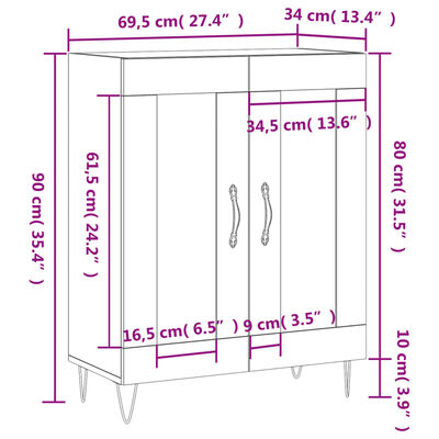 vidaXL Dressoir 69,5x34x90 cm bewerkt hout hoogglans wit