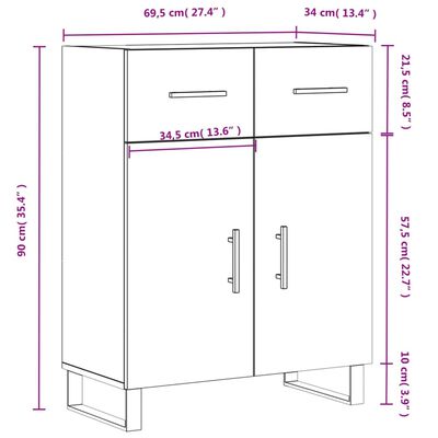 vidaXL Dressoir 69,5x34x90 cm bewerkt hout bruin eikenkleur