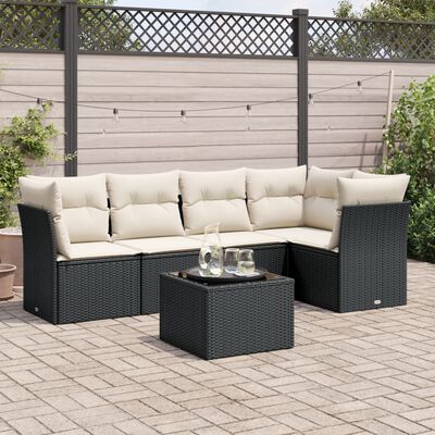 vidaXL 6-delige Loungeset met kussens poly rattan zwart