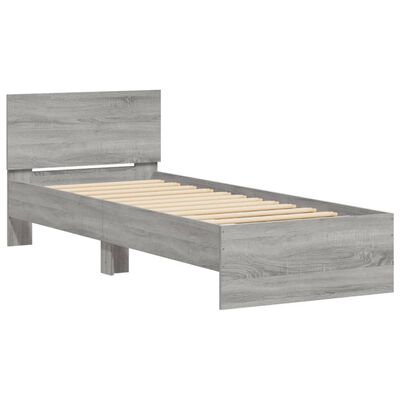 vidaXL Bedframe met hoofdbord en LED grijs sonoma eikenkleur 90x190 cm