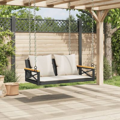 vidaXL Schommelbank met kussens 109x62x40 cm poly rattan zwart