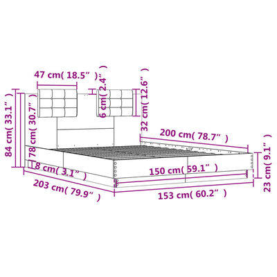 vidaXL Bedframe met hoofdeinde en LED-verlichting wit 150x200 cm