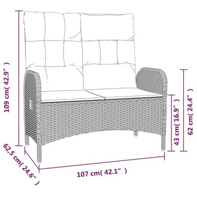 vidaXL 2-delige Tuinset met kussens poly rattan grijs