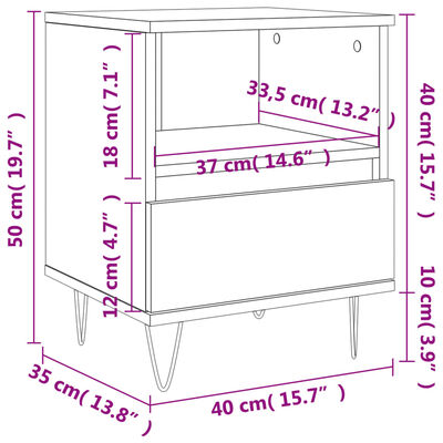 vidaXL Nachtkastjes 2 st 40x35x50 cm bewerkt hout gerookt eikenkleurig