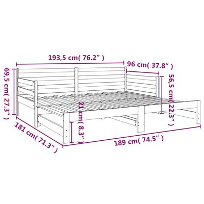 vidaXL Slaapbank uitschuifbaar massief grenenhout grijs 2x(90x190) cm