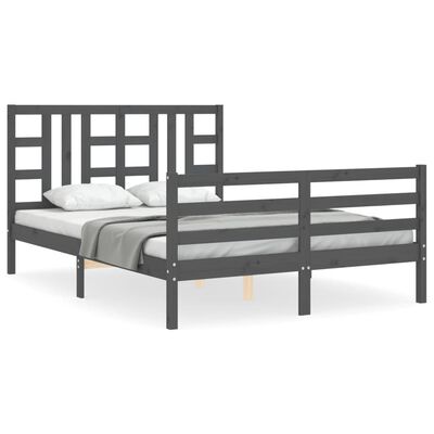 vidaXL Bedframe met hoofdbord massief hout grijs 140x190 cm