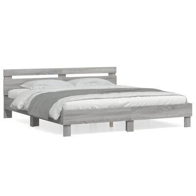 vidaXL Bedframe met hoofdeinde bewerkt hout grijs sonoma 180x200 cm