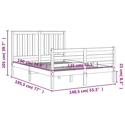 vidaXL Bedframe met hoofdbord massief hout wit