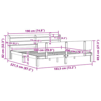 vidaXL Bedframe met hoofdeinde zonder matras 180x200 cm wit