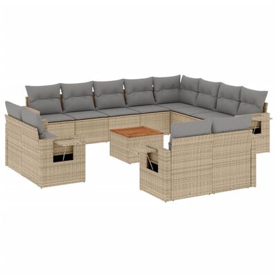 vidaXL 13-delige Loungeset met kussens poly rattan beige