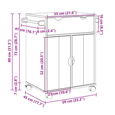 vidaXL Keukentrolley OTTA 59x45x80 cm massief grenenhout