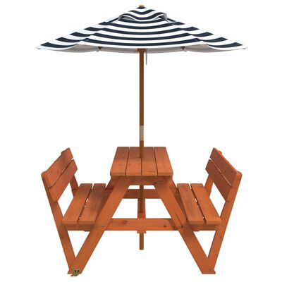 vidaXL Picknicktafel voor 4 kinderen met parasol massief vurenhout