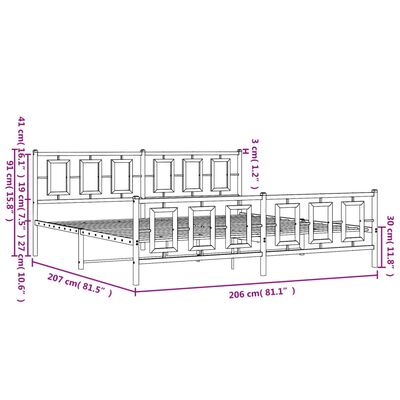 vidaXL Bedframe met hoofd- en voeteneinde metaal wit 200x200 cm