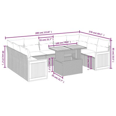 vidaXL 10-delige Loungeset met kussens poly rattan zwart