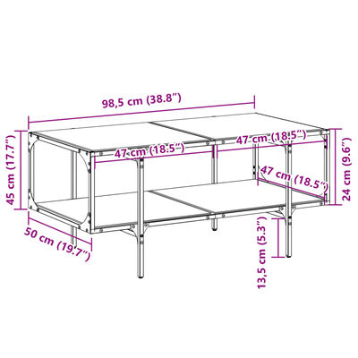 vidaXL Salontafel met transparant glazen blad 98,5x50x45 cm staal