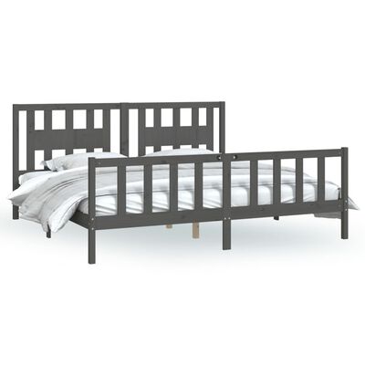 vidaXL Bedframe met hoofdbord massief grenenhout grijs 200x200 cm