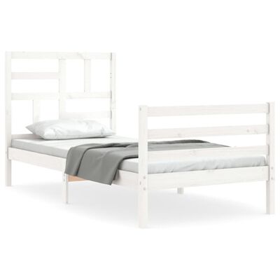 vidaXL Bedframe met hoofdbord massief hout wit 90x200 cm