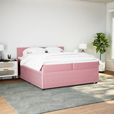 vidaXL Boxspring met matras fluweel roze 200x200 cm