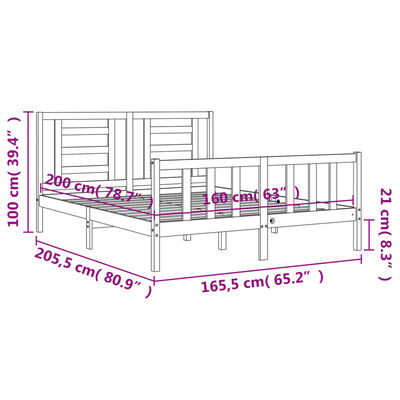 vidaXL Bedframe met hoofdbord massief hout wit 160x200 cm