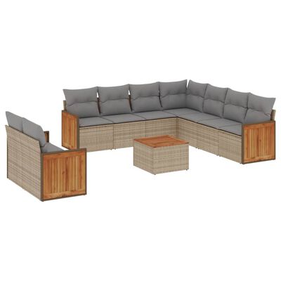 vidaXL 10-delige Loungeset met kussens poly rattan beige