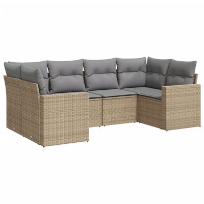 vidaXL 6-delige Loungeset met kussens poly rattan beige